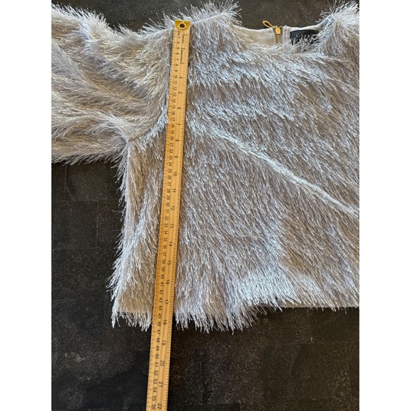 GRACIA Silver Fringe 3/4 Sleeve Womens Size L Zip Back Top Holiday Festival Glam - Picture 9 of 10